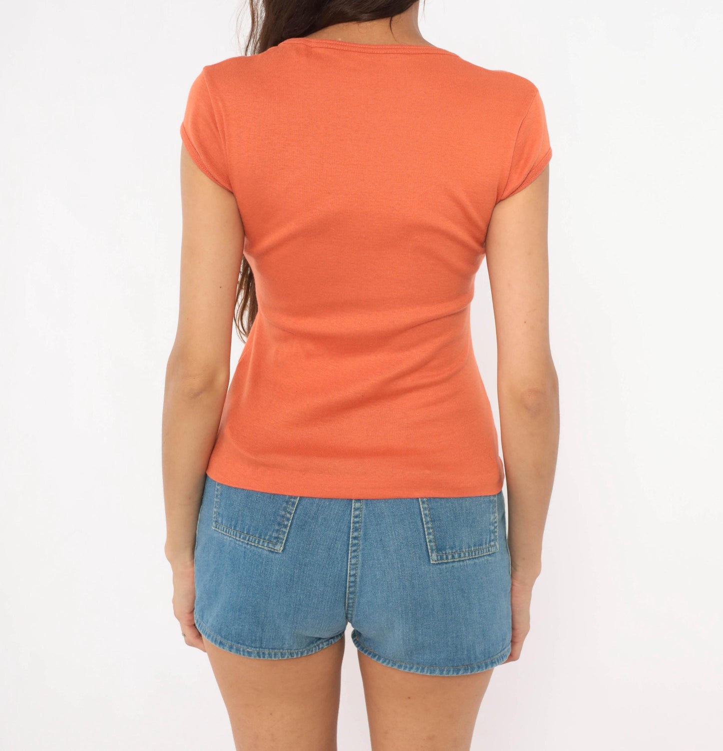 70s You Babes Cat Graphic Tee Orange Scoop Neck Cotton Small