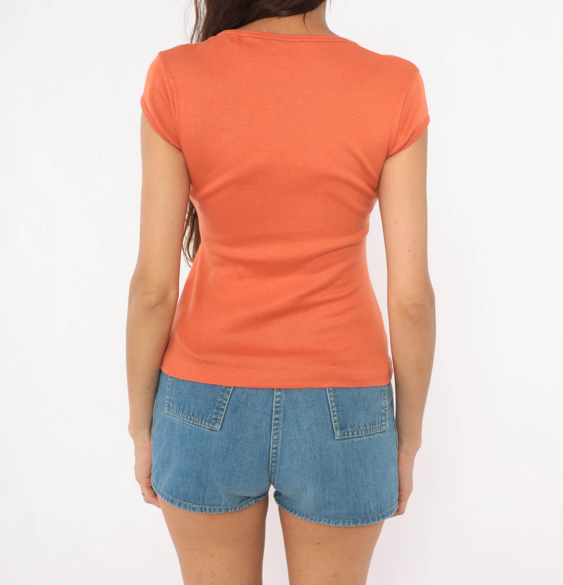 70s You Babes Cat Graphic Tee Orange Scoop Neck Cotton Small