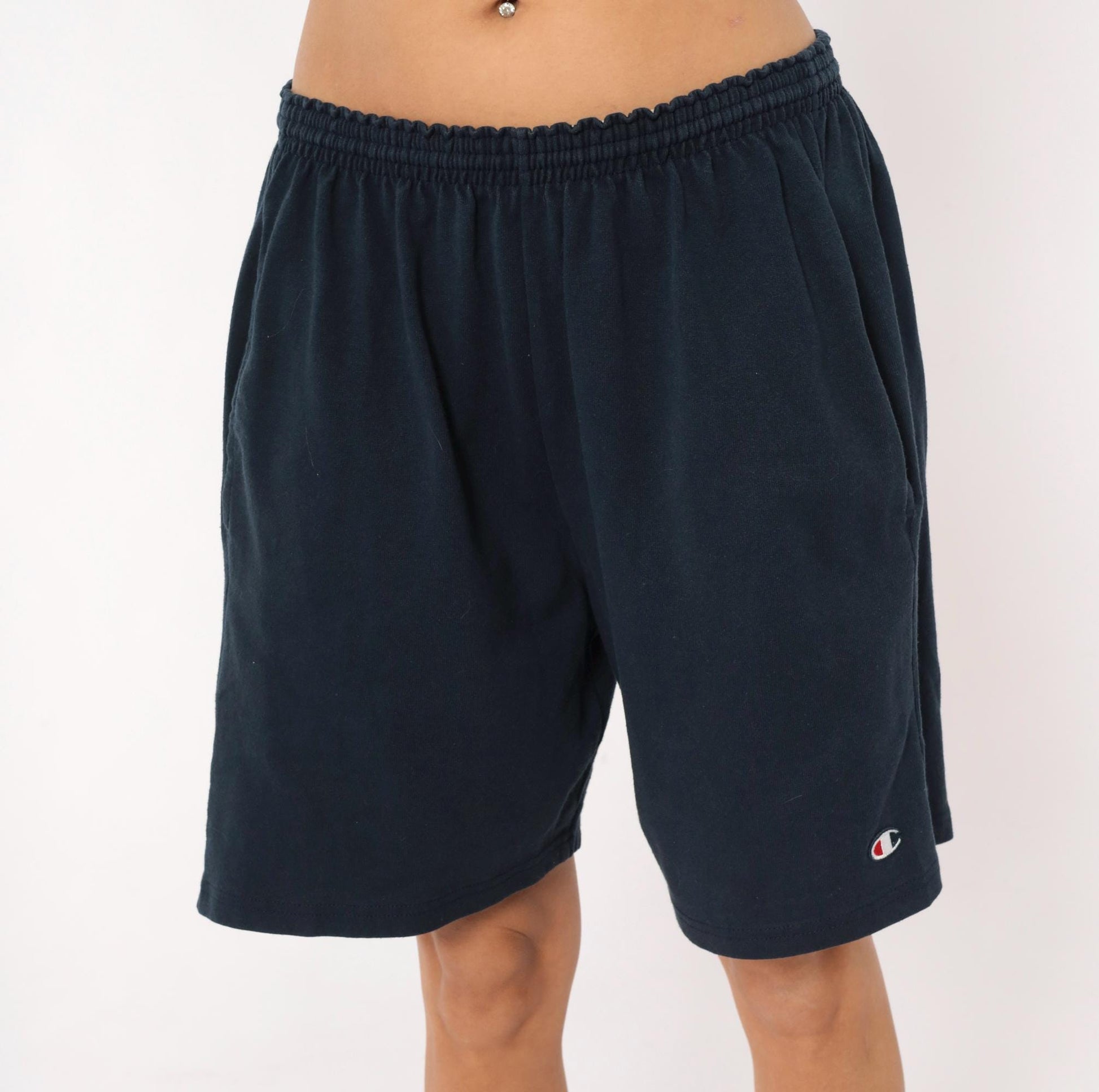 90s Champion Navy Athletic Shorts Elastic Waist Mens Small