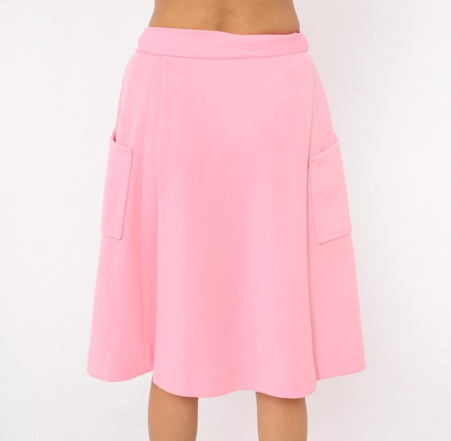 70s Bubblegum Pink Wrap Skirt Tie Waist Patch Pockets Knee-Length Medium