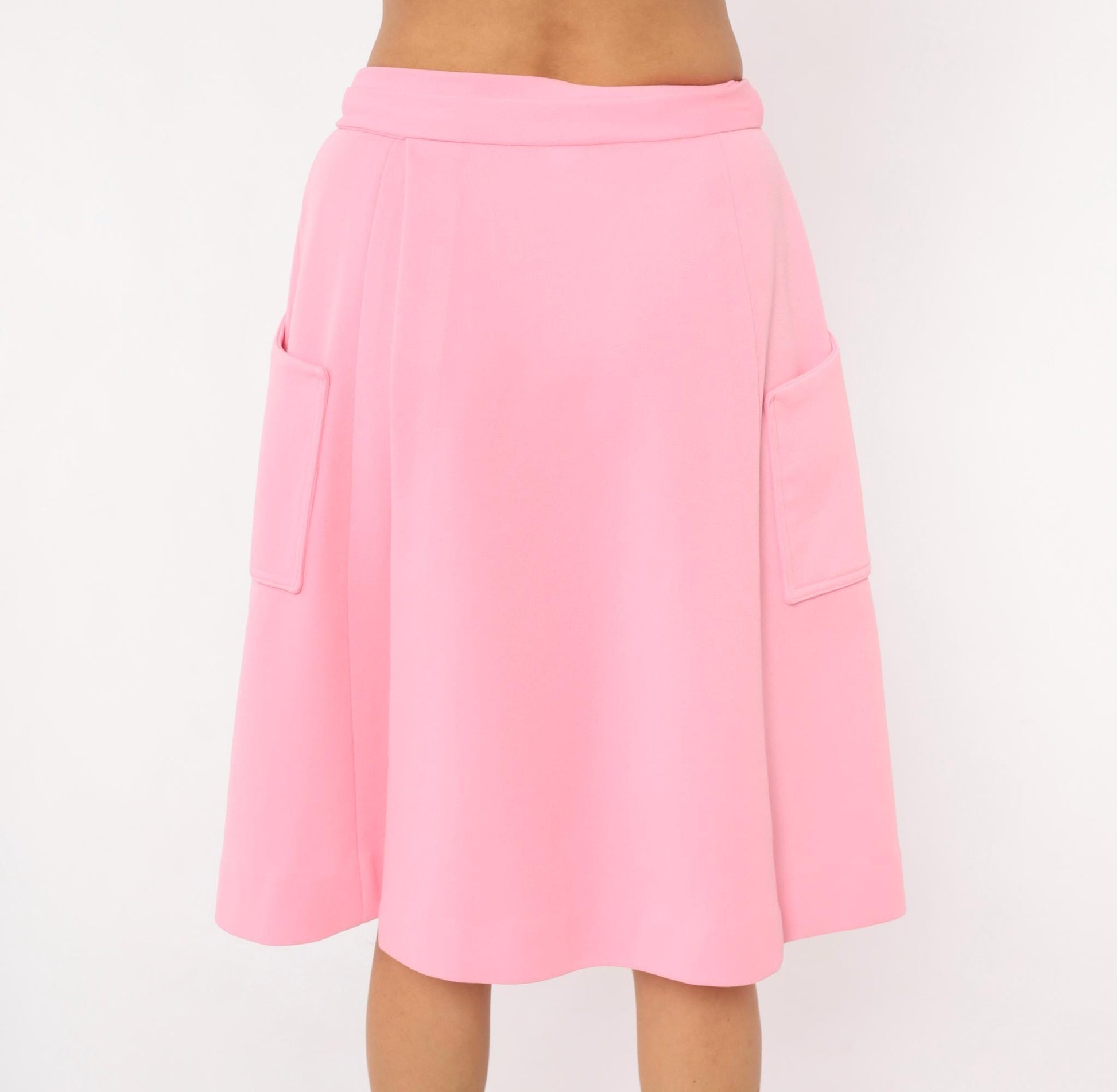 70s Bubblegum Pink Wrap Skirt Tie Waist Patch Pockets Knee-Length Medium