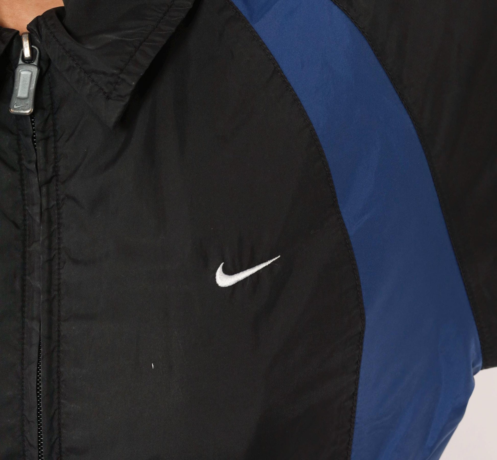 Y2K Nike Windbreaker Jacket Black Navy Color Block Mesh Lined Medium M