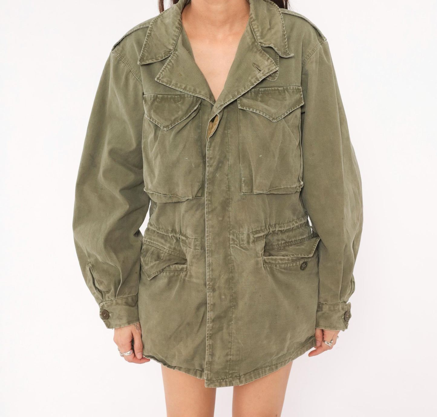 1950s Military Field Jacket Olive Drab Cotton Army Green Medium