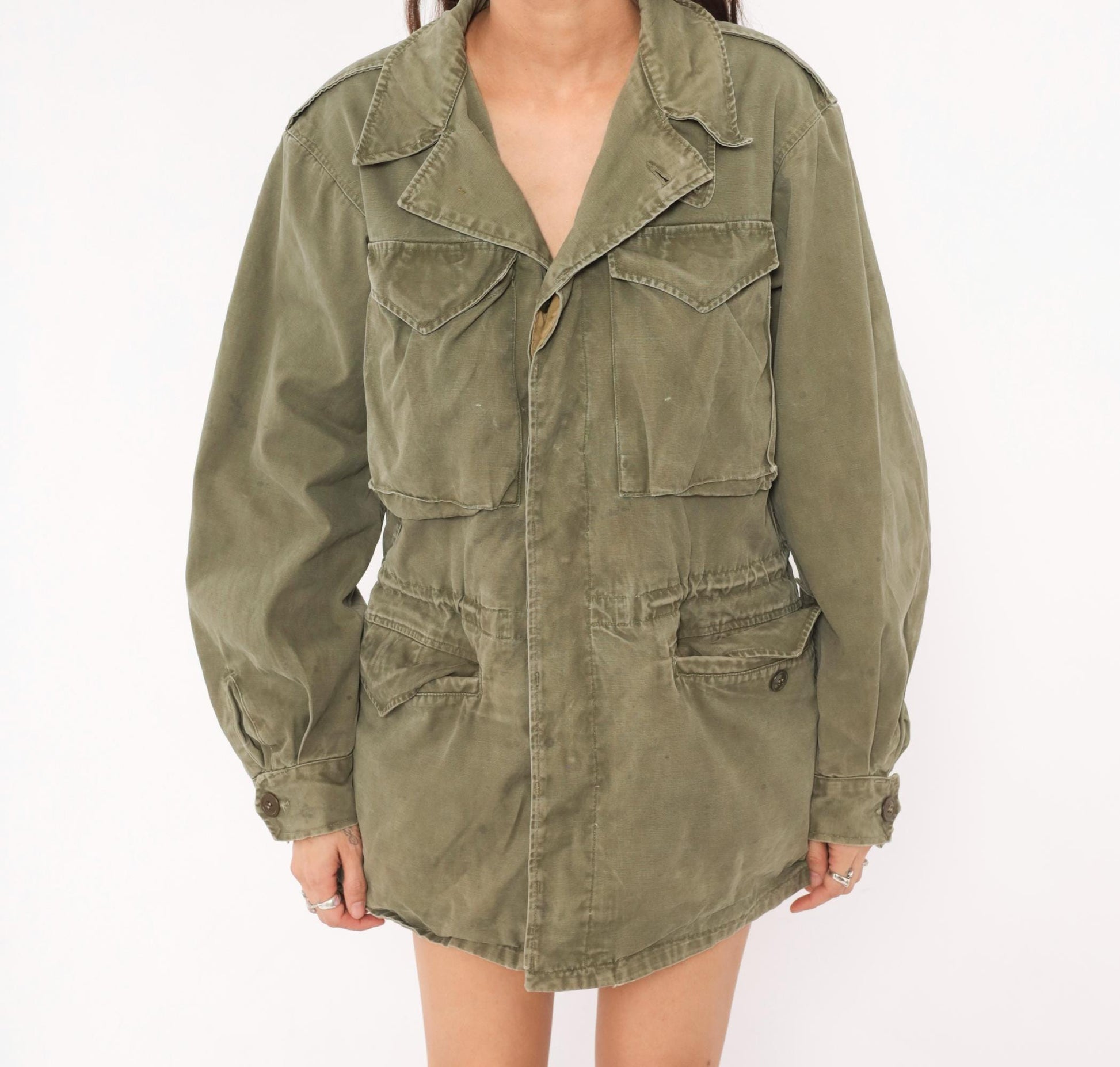 1950s Military Field Jacket Olive Drab Cotton Army Green Medium