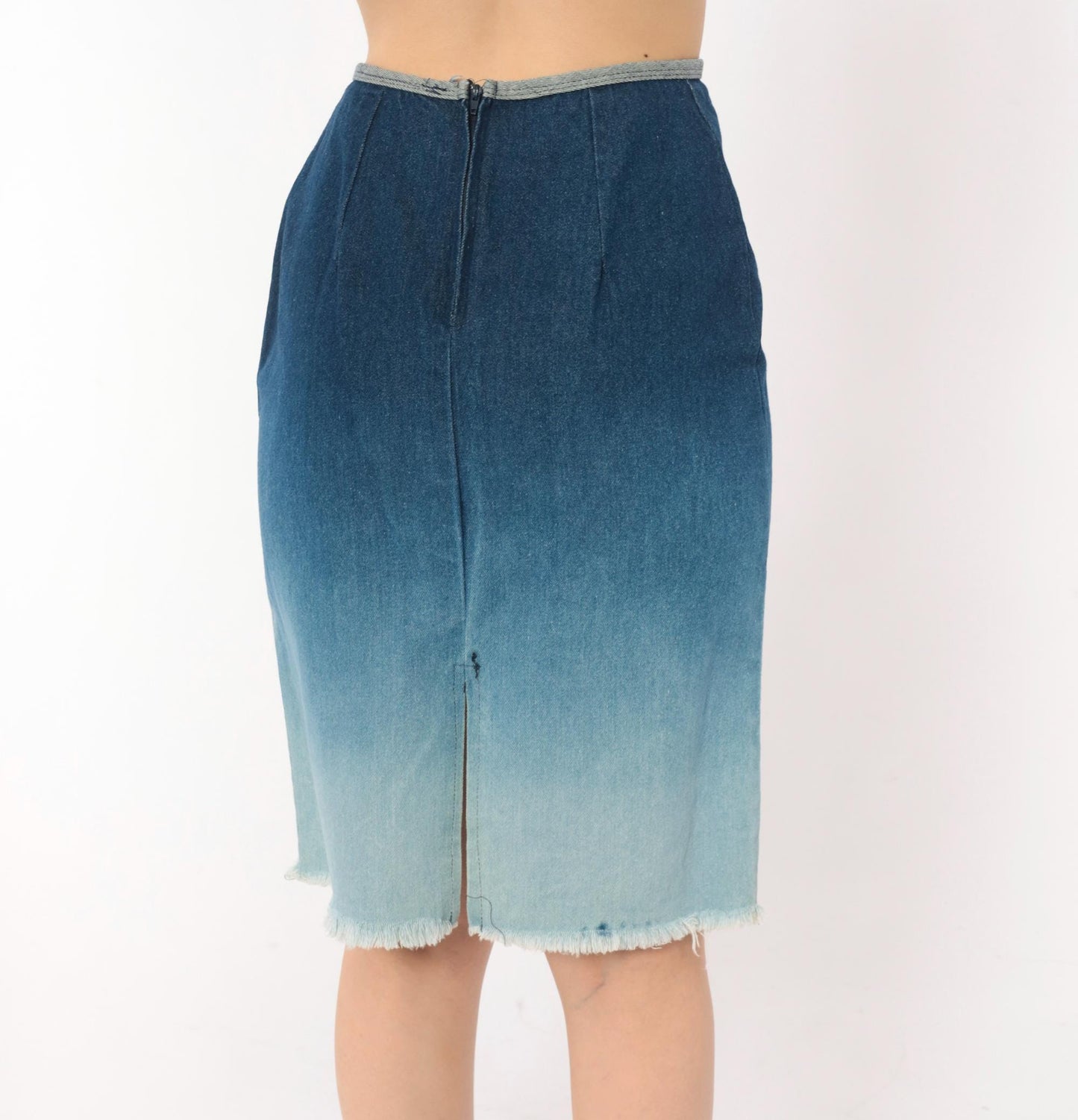 Y2K R4Я Rave 4 Real Ombre Denim Pencil Skirt Sky Blue Extra Small XS