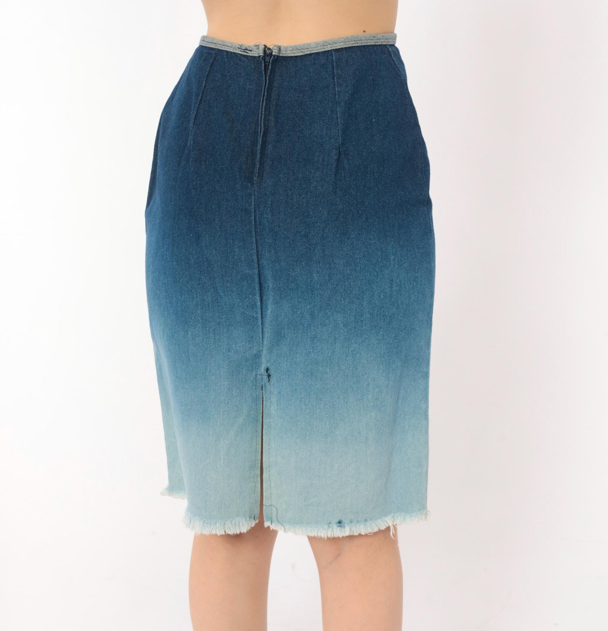 Y2K R4Я Rave 4 Real Ombre Denim Pencil Skirt Sky Blue Extra Small XS