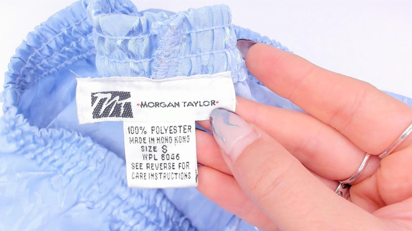 90s Morgan Taylor Powder Blue Jacquard Floral Sleep Shorts Small
