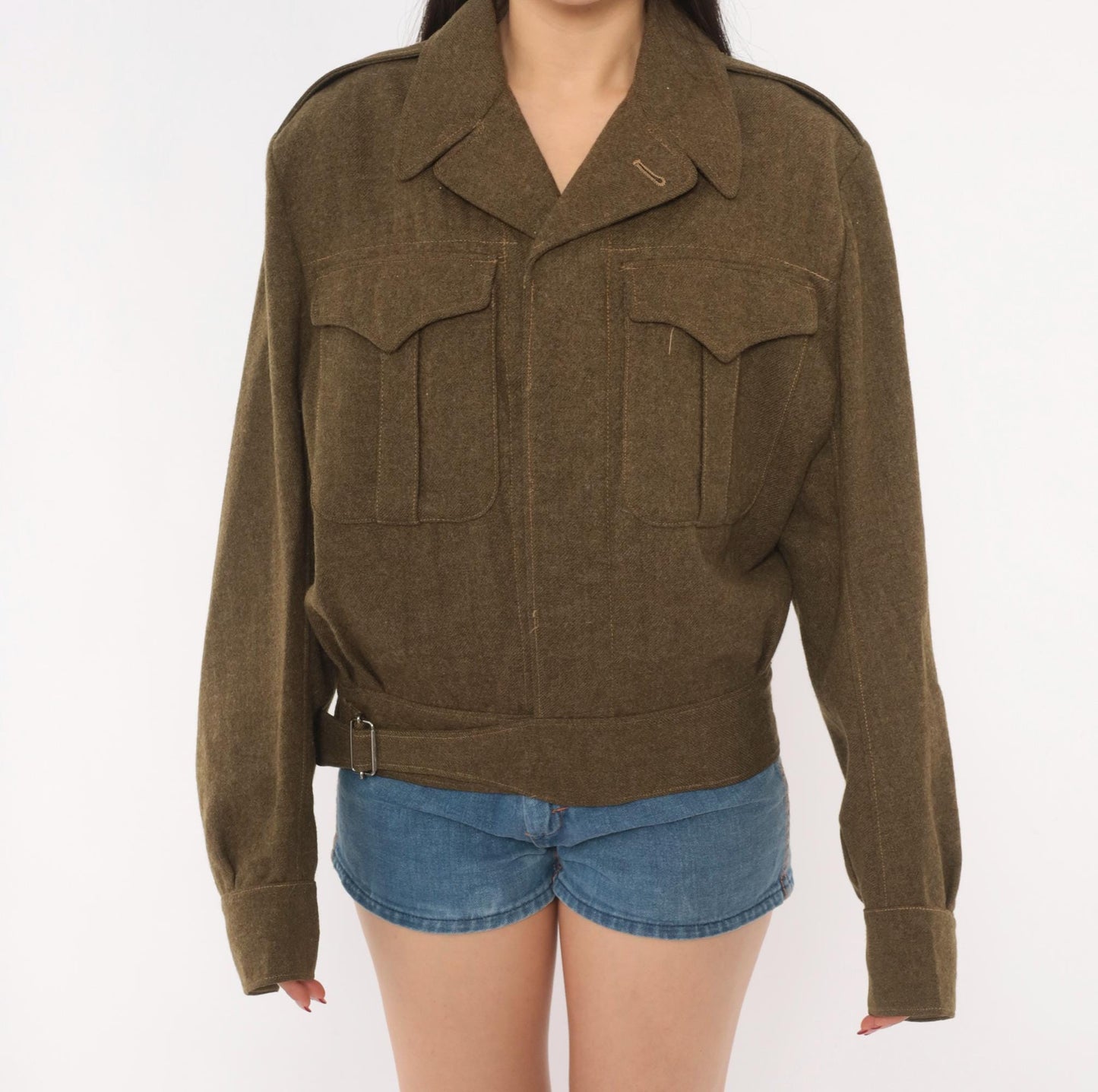 1950s Military Wool Jacket Olive Drab Cropped Blouson Army Green Medium M