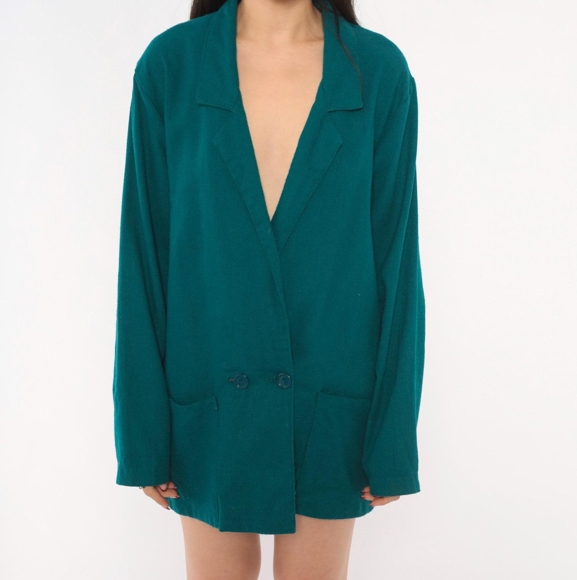 90s E.J. & Gee Teal Double Breasted Wool Blazer Notched Lapel Small