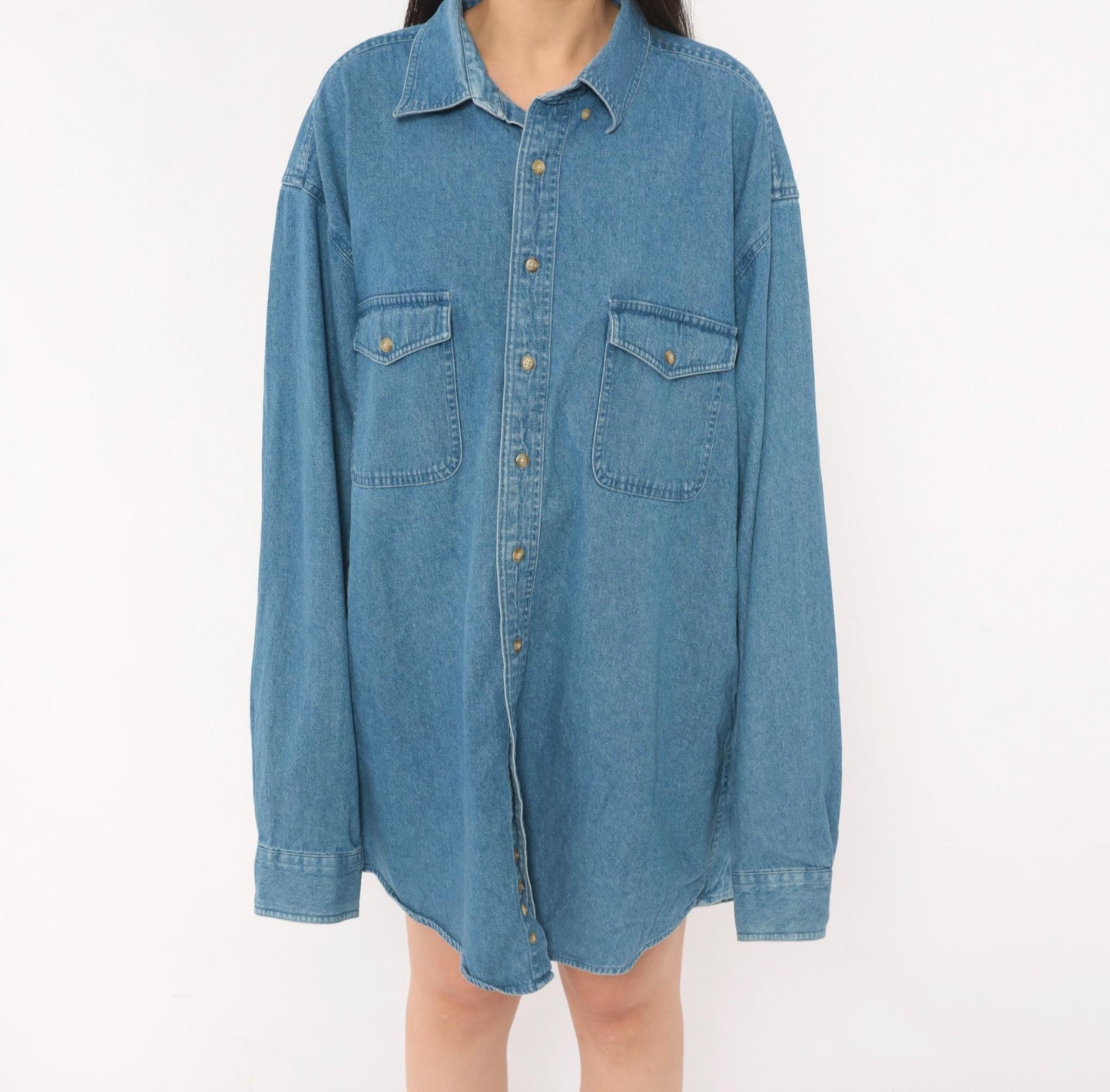 2000s Croft & Barrow Denim Button-Down Shirt Blue Chambray Large Tall