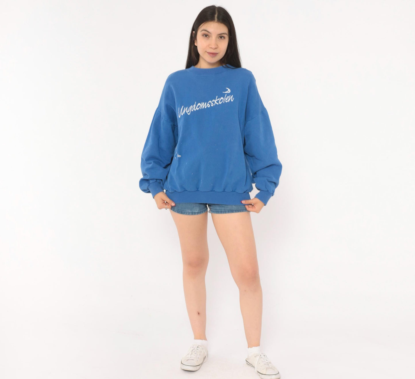 90s All Basic Ungdomsskolen Crewneck Sweatshirt Cobalt Blue Cotton Large L