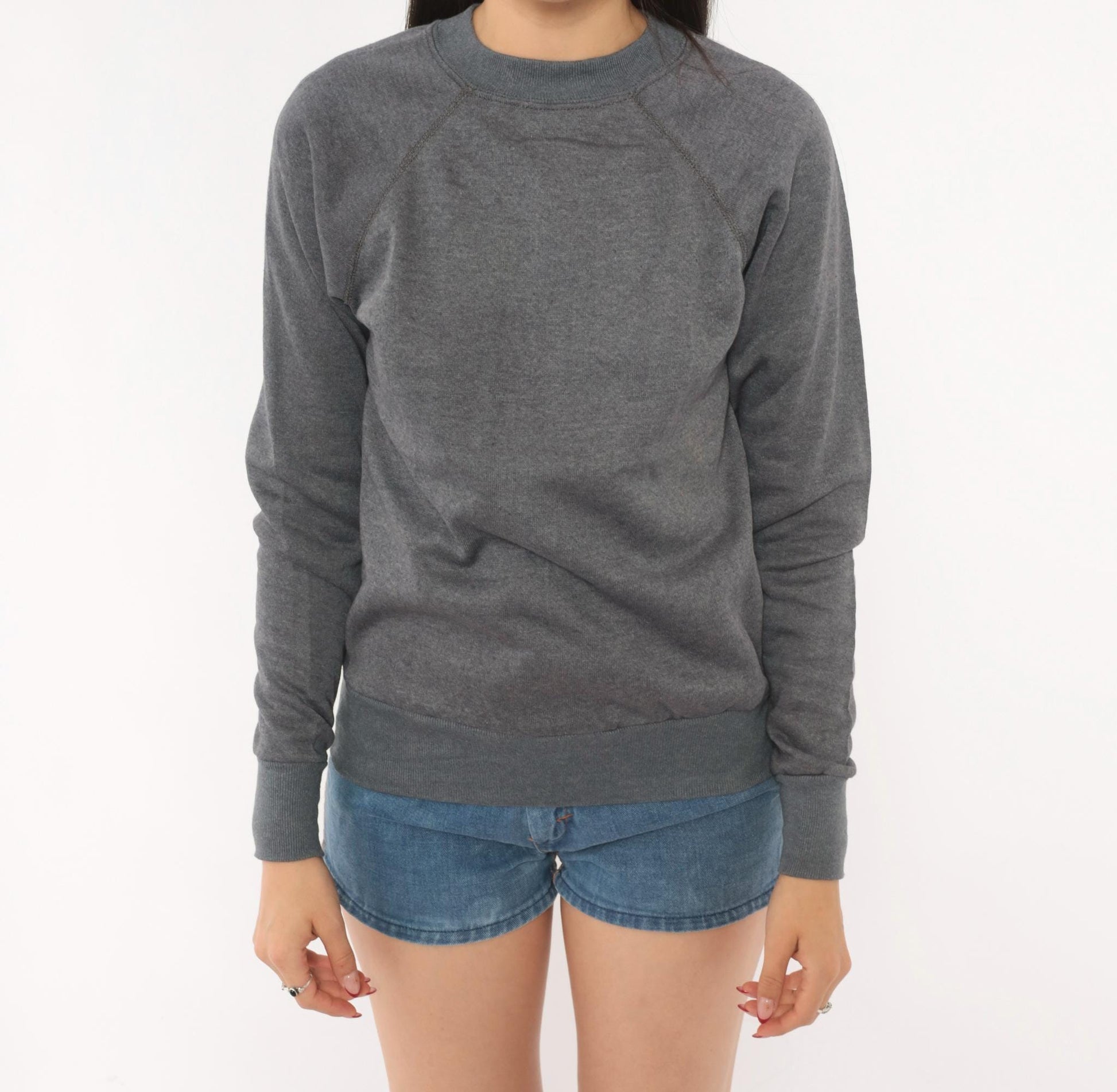 80s Charcoal Grey Raglan Sweatshirt Crewneck Cotton Pullover Small S