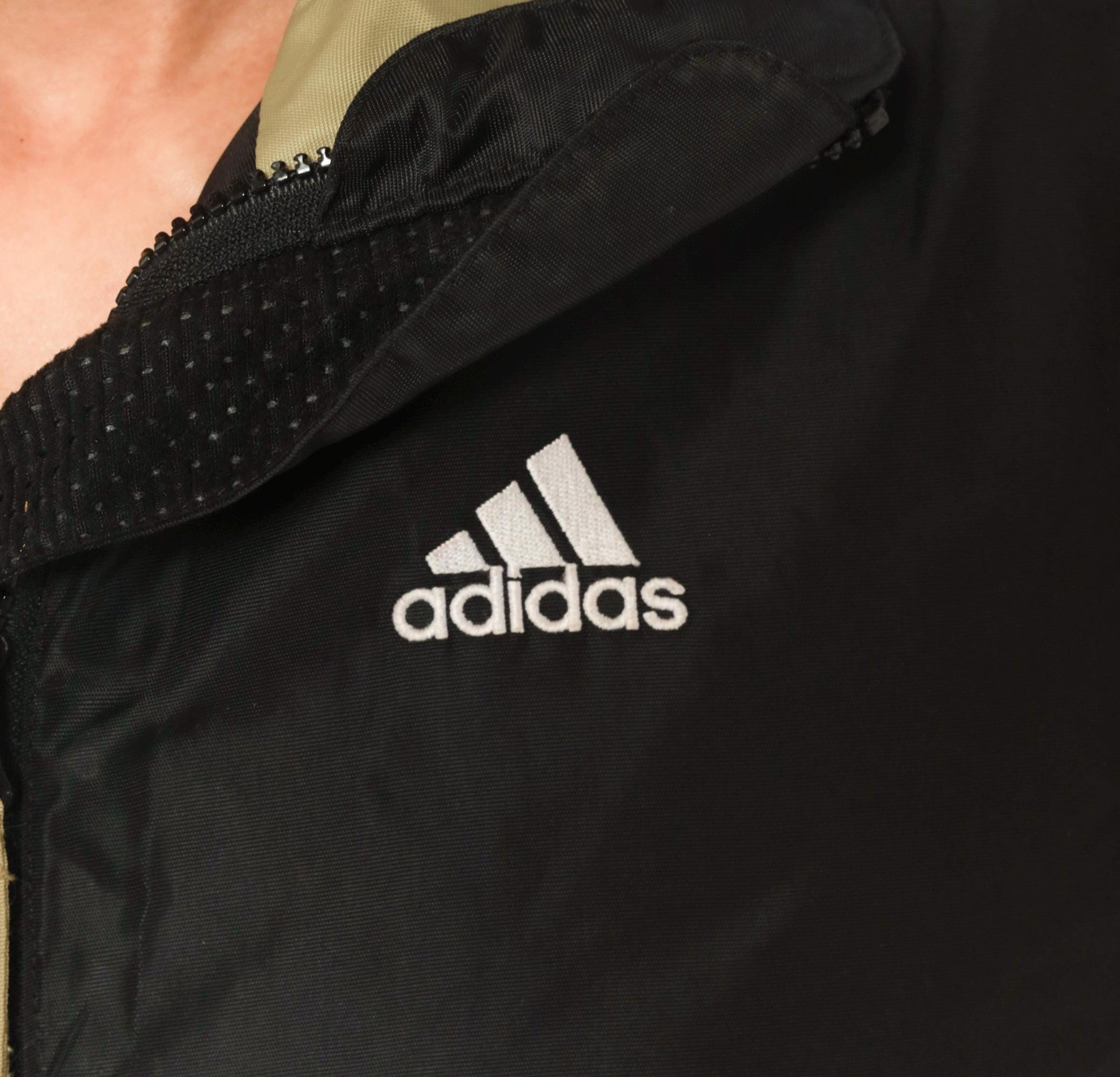 90s Adidas Windbreaker Black Olive Three Stripe Hooded Nylon Jacket Medium M