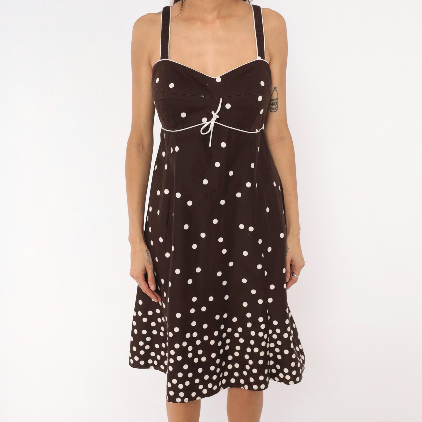 2000s R & K Originals Polka Dot Sundress Brown White Sweetheart Neckline Extra Large XL