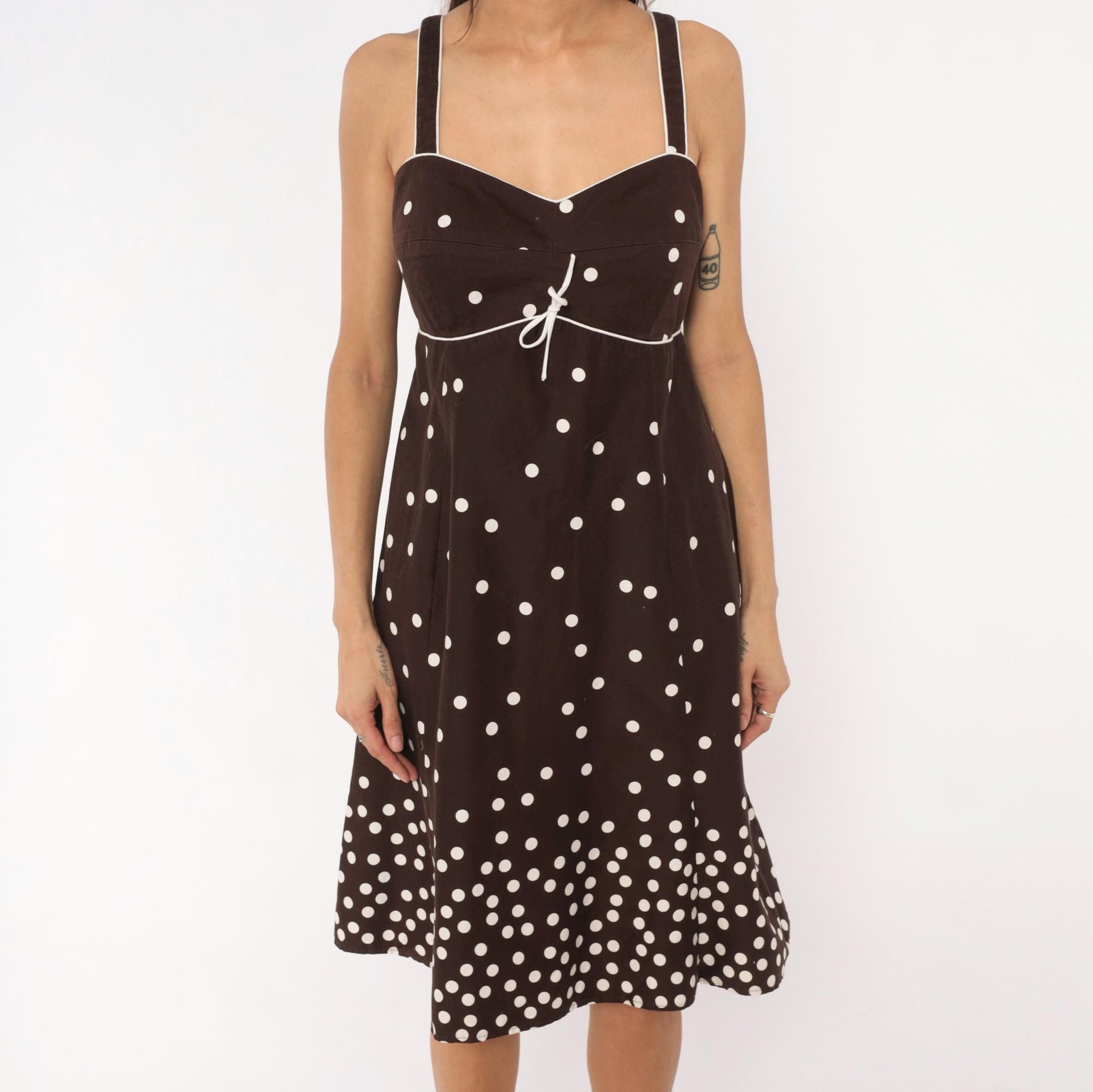 2000s R & K Originals Polka Dot Sundress Brown White Sweetheart Neckline Extra Large XL