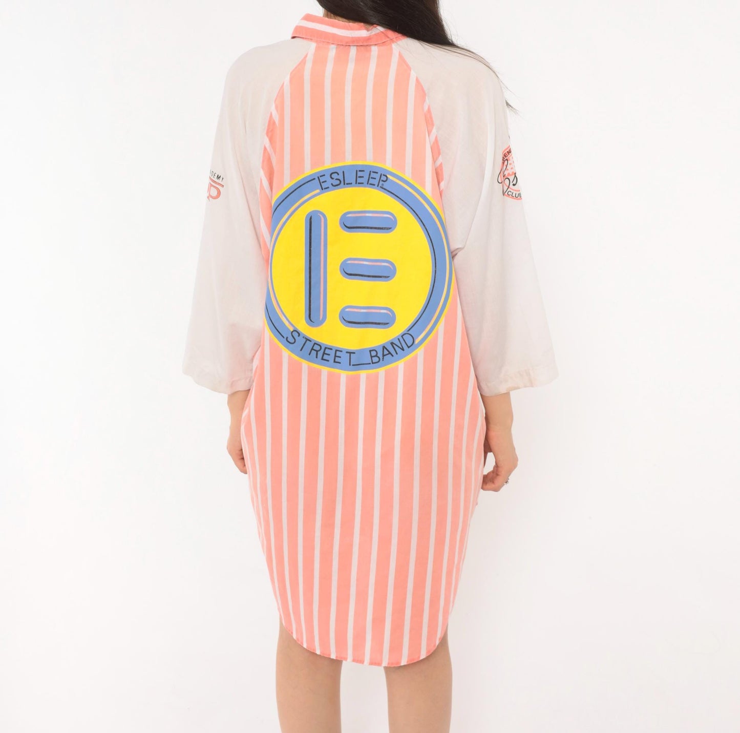 90s Esleep Pink Striped Sleep Shirt Knee-Length Raglan Nightgown Small