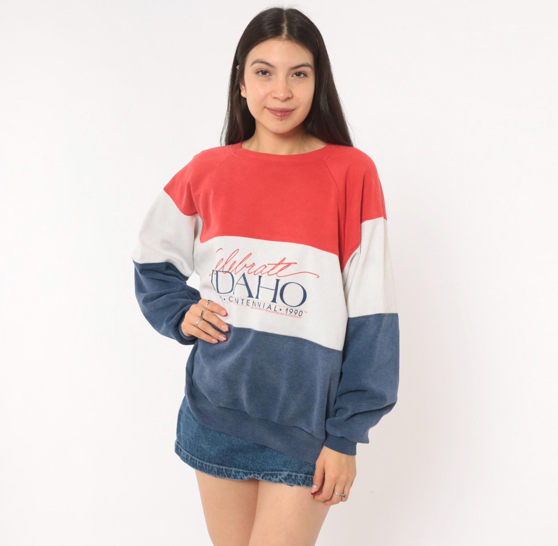 90s Rhoda Z Idaho Centennial Color Block Sweatshirt Red Navy Crewneck Medium