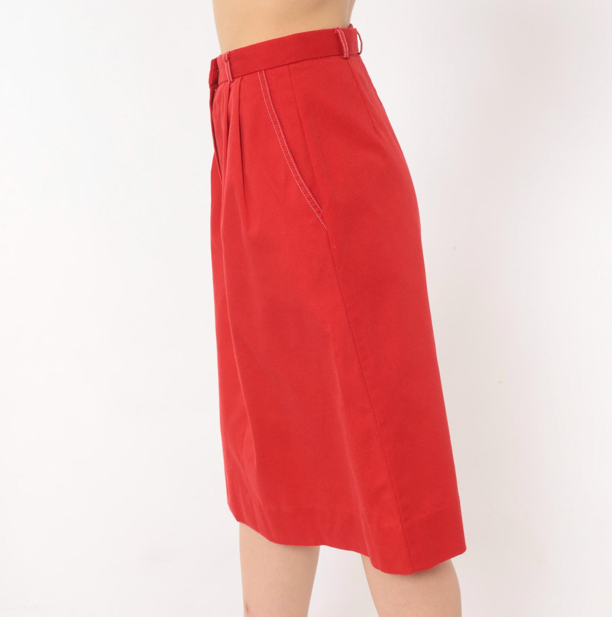 80s Country Suburbans Red Pleated Pencil Skirt Knee Length High Waist Extra Small