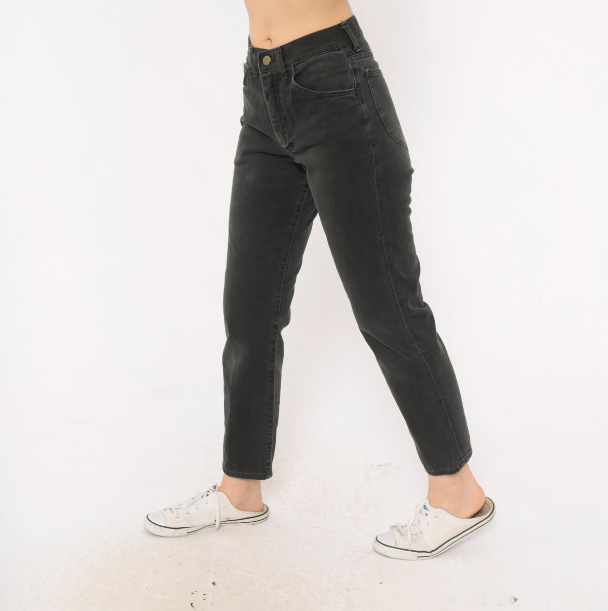 80s Lee High Waisted Straight Leg Jeans Black Denim Small S