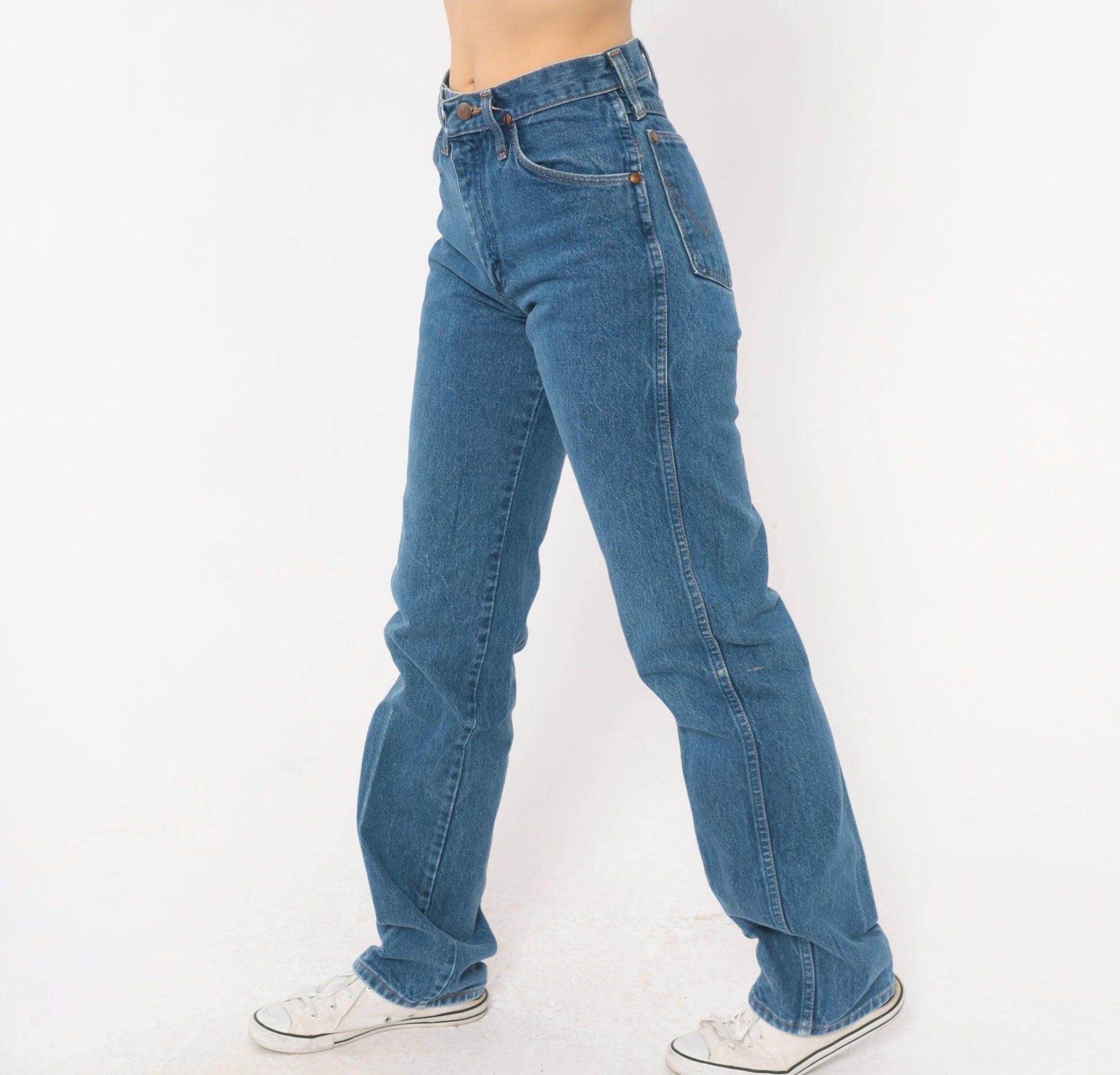 90s Wrangler High Waisted Straight Leg Jeans Medium Wash Blue Denim Extra Small XS