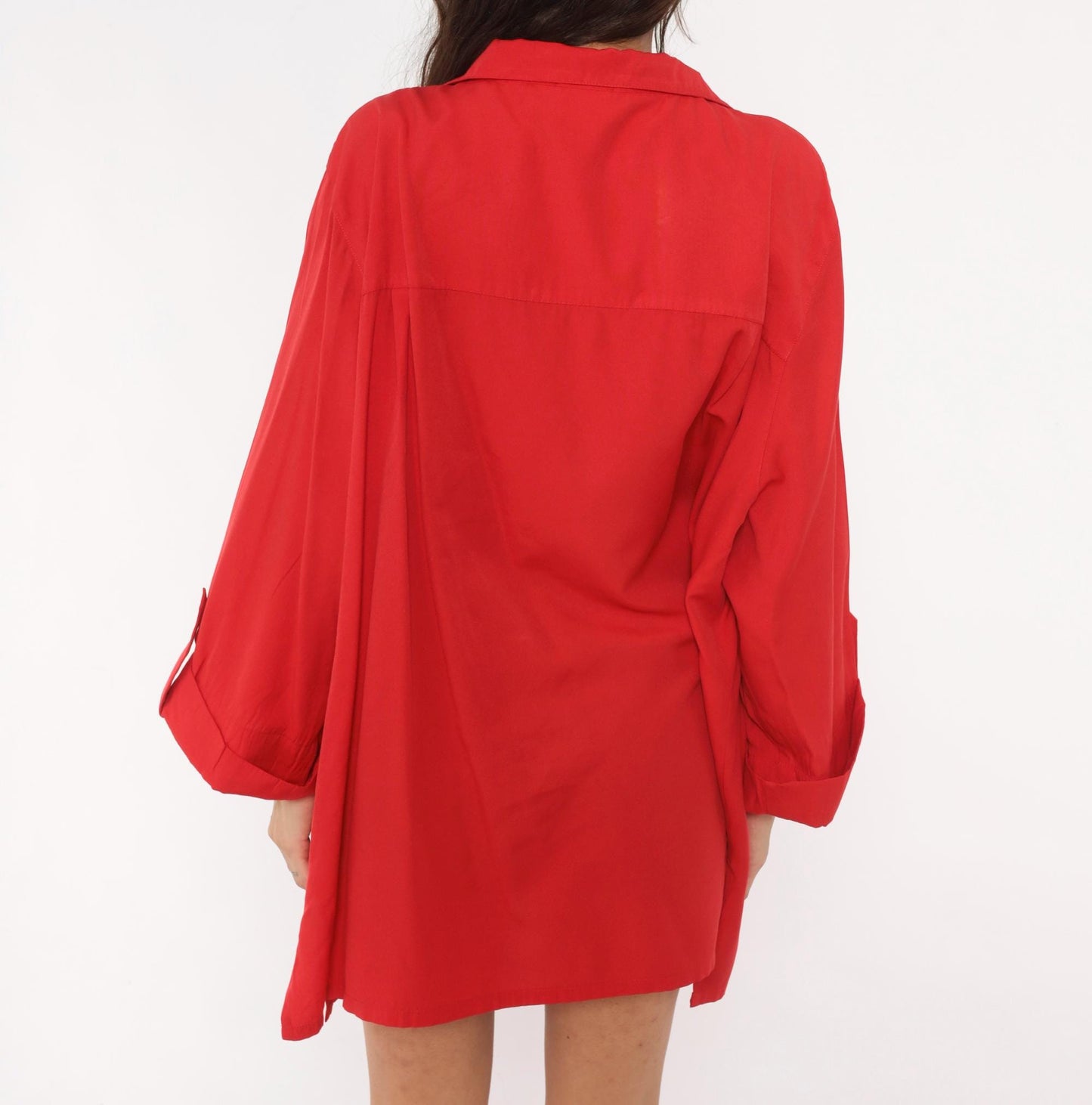 90s Carolina Colours Plus Red Camp Collar Shirt Dress Mini XXL
