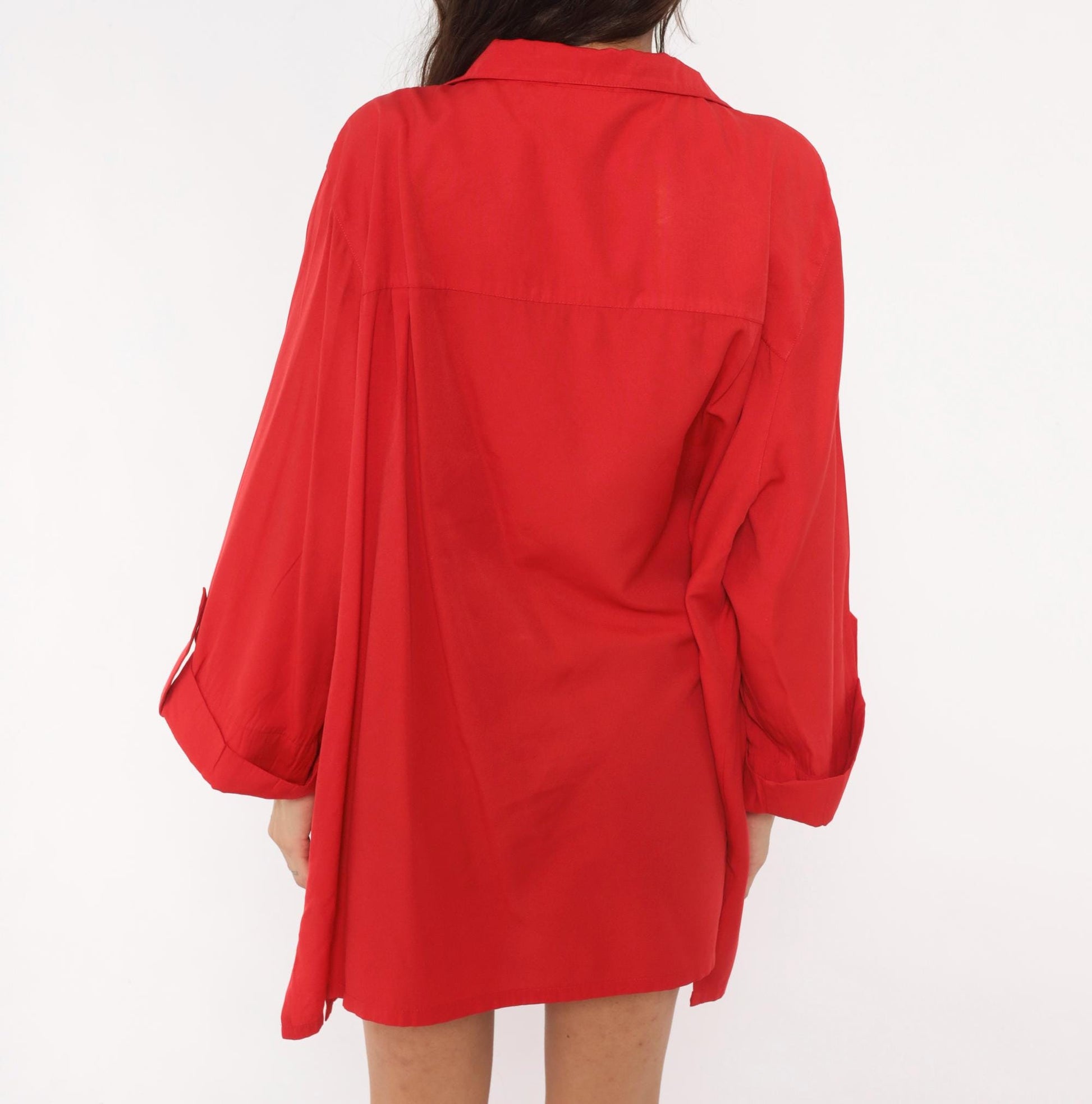 90s Carolina Colours Plus Red Camp Collar Shirt Dress Mini XXL