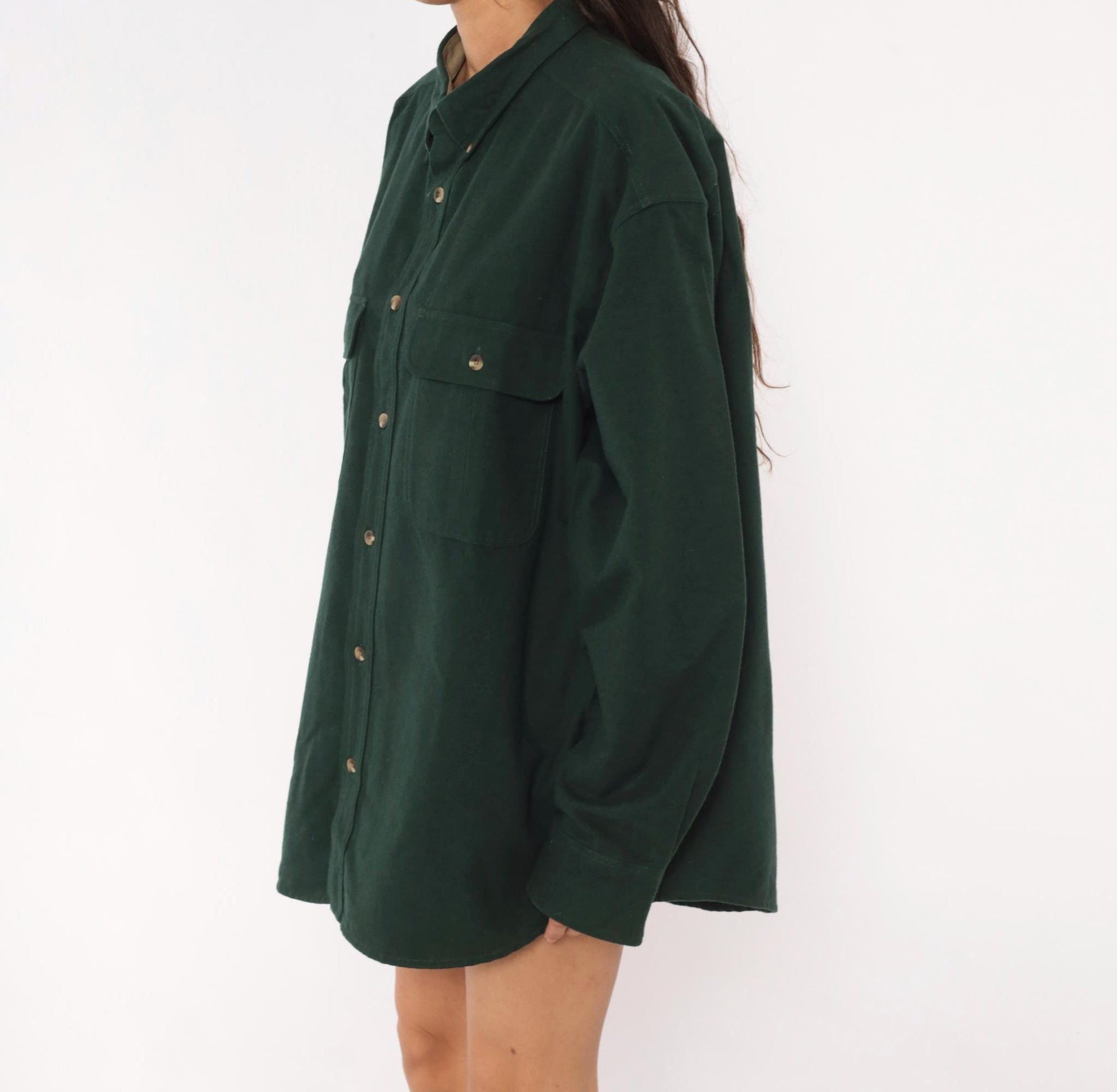 Y2K Cabelas Forest Green Chamois Cotton Button Down Shirt Extra Large XL