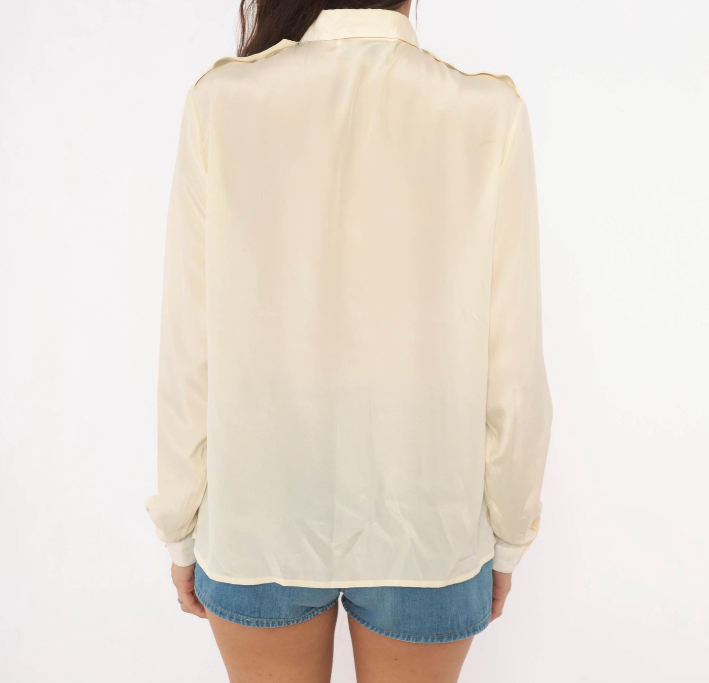90s Oscar De La Renta Cream Lace Yoke Blouse Floral Embroidered Sheer Medium