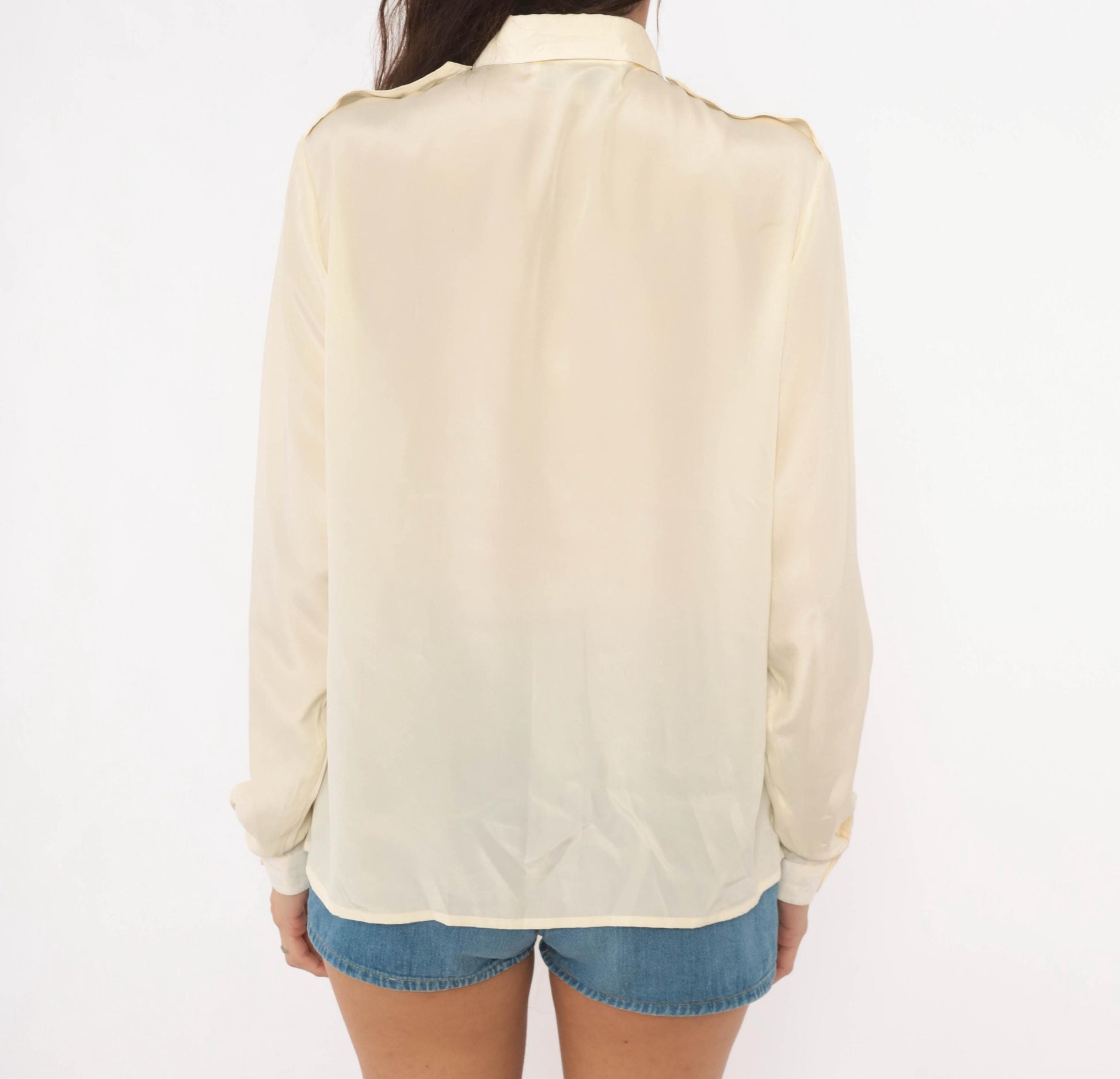 90s Oscar De La Renta Cream Lace Yoke Blouse Floral Embroidered Sheer Medium