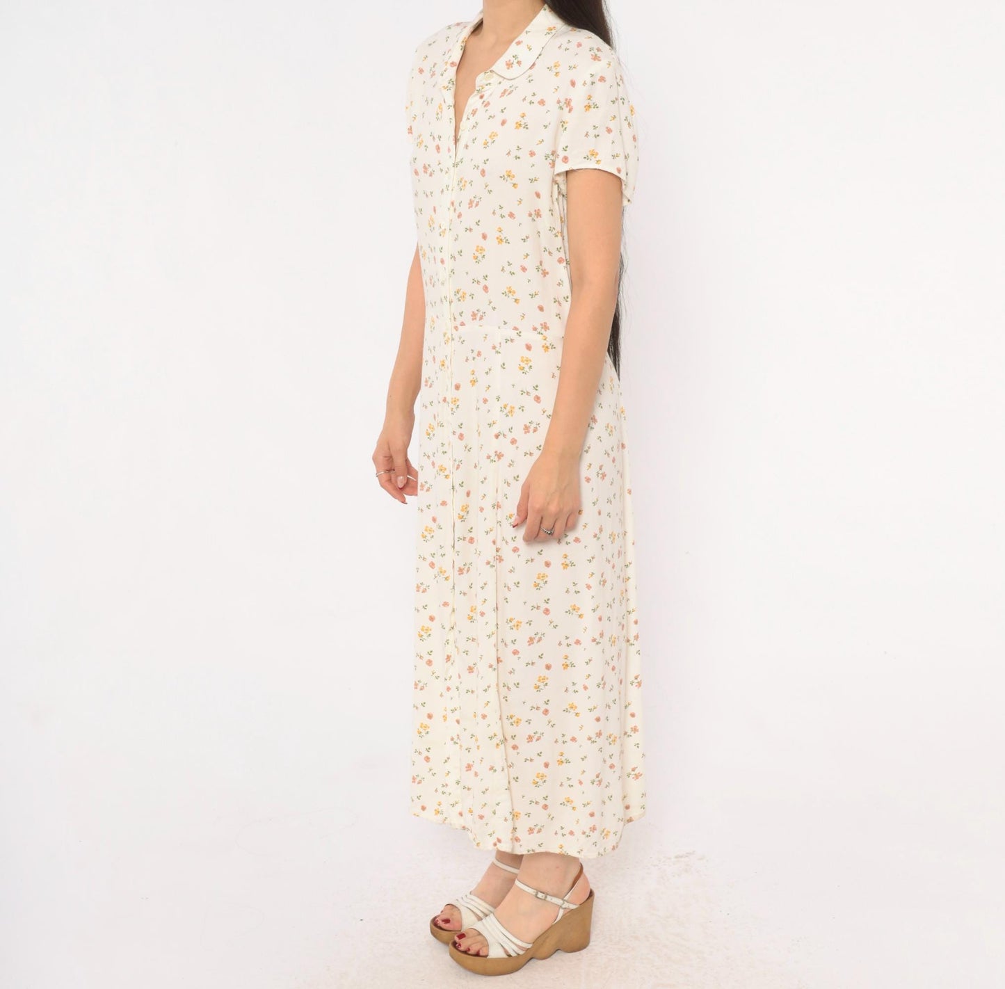 Reformation Ditsy Floral Maxi Dress Cream Pink Button Front Collared Large