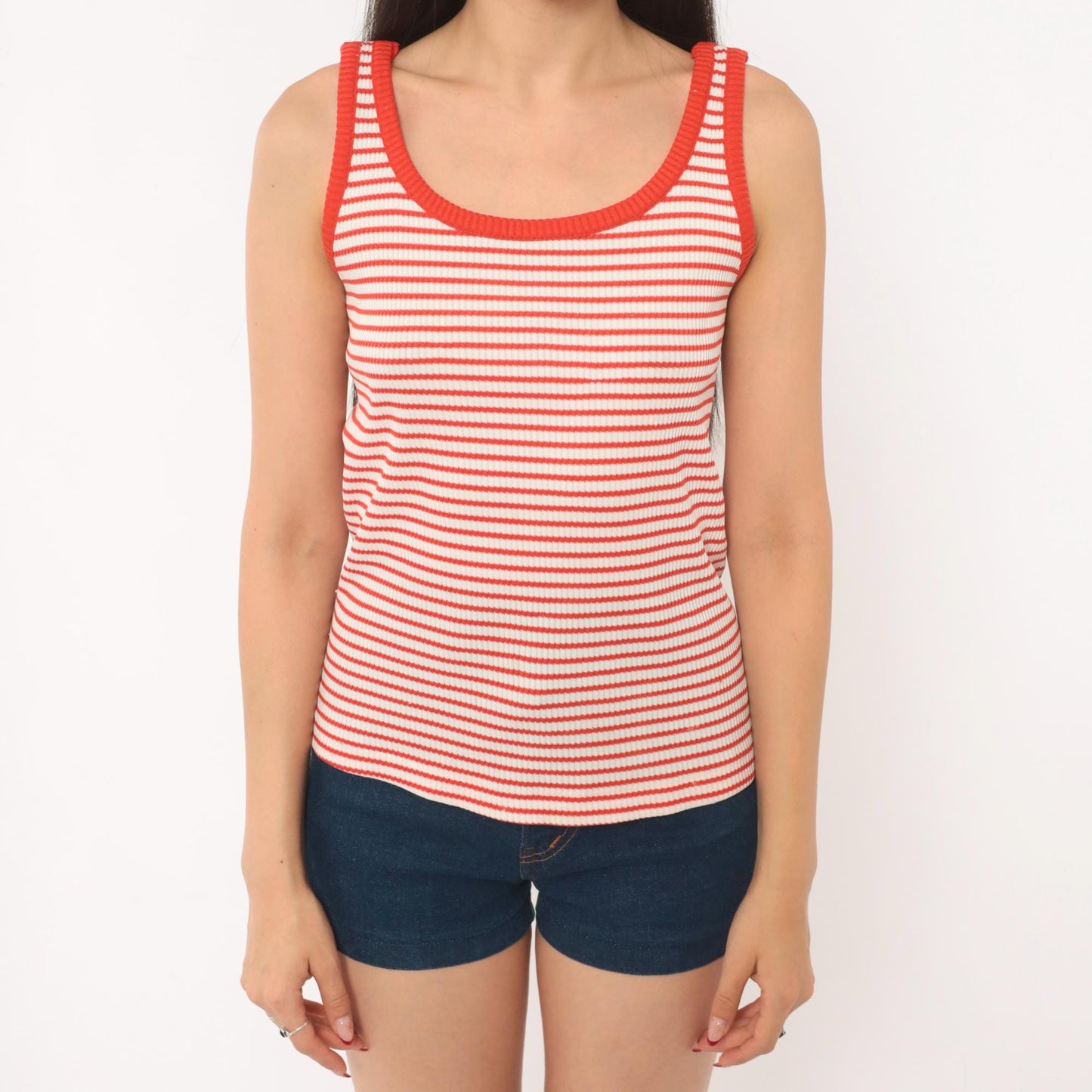 70s Exclusive Designs by Donnkenny Striped Tank Top Red White Scoop Neck Small