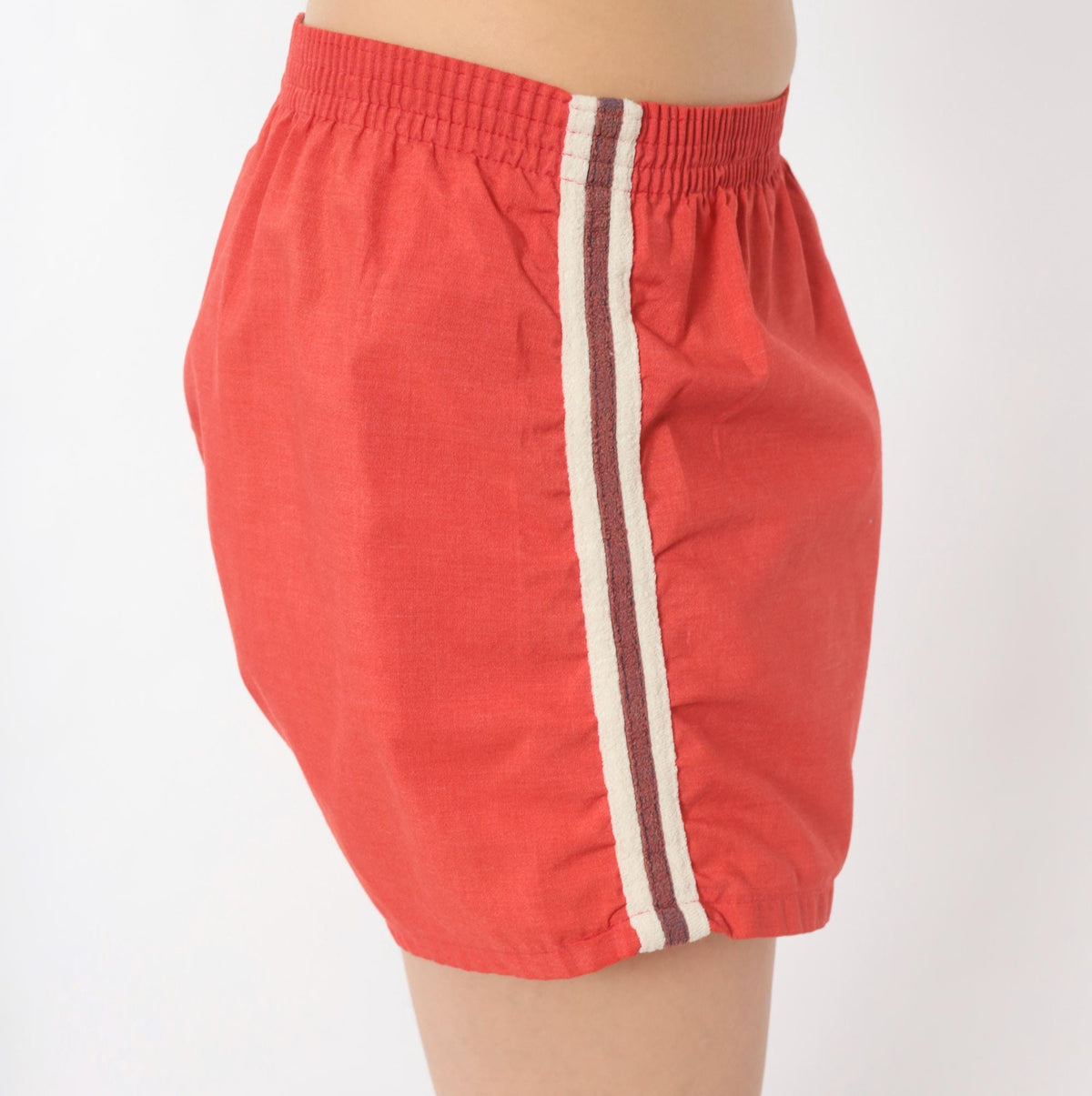 80s Red Athletic Running Shorts Cotton Side Stripe White Trim Extra Small XS