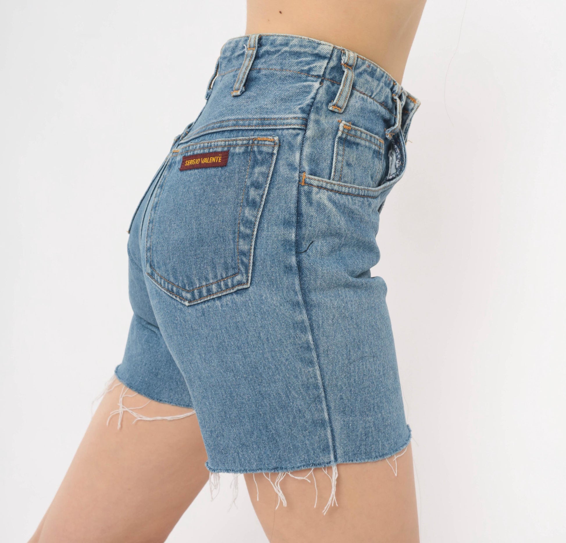 90s Sergio Valente High Waisted Cutoff Denim Shorts Blue Medium Wash Extra Small XS