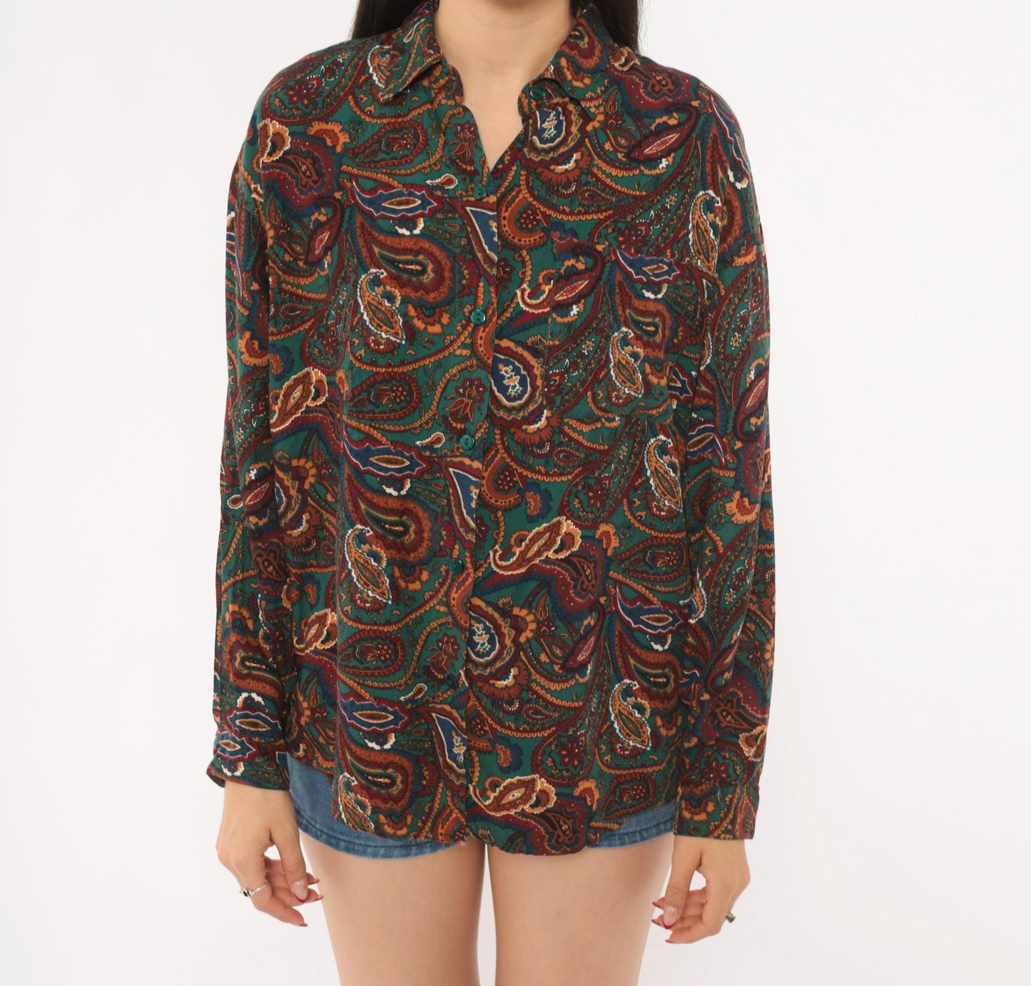 90s Basic Editions Paisley Button Up Shirt Teal Burgundy Small S