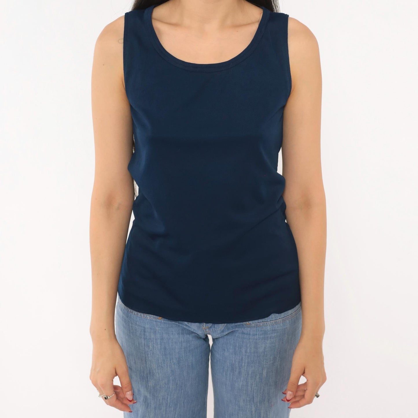 70s Navy Blue Tank Top Alex Colman Sleeveless Shell Scoop Neckline Extra Small XS