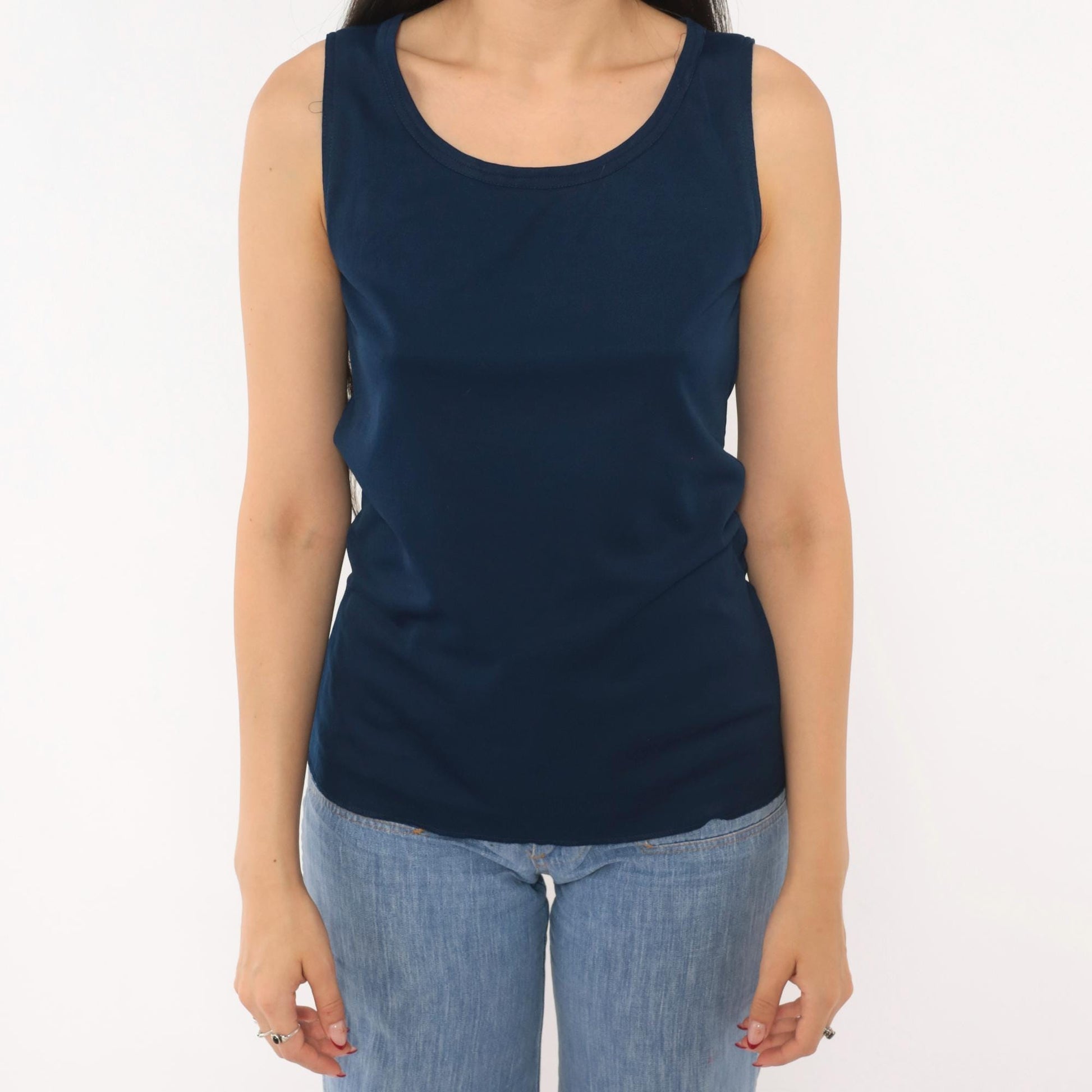 70s Navy Blue Tank Top Alex Colman Sleeveless Shell Scoop Neckline Extra Small XS