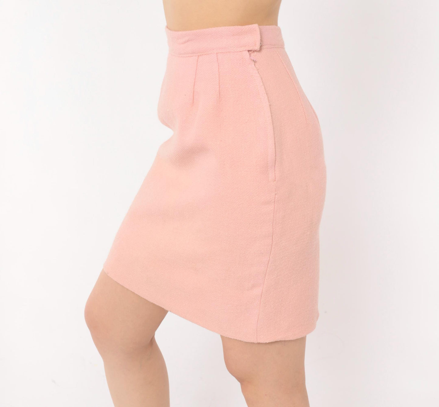 60s Blush Pink Wool Mini Skirt A-Line High Waist Extra Small XS