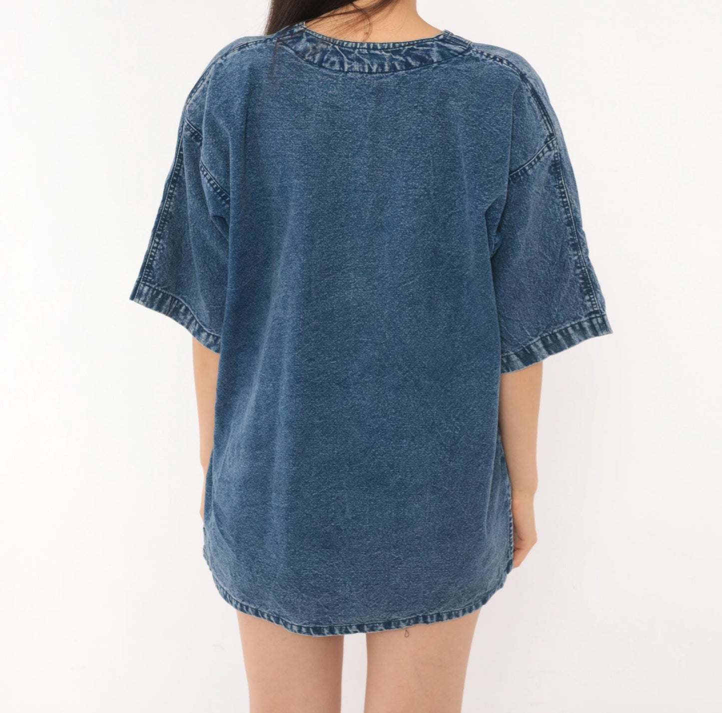 90s Premier International Denim Blouse Floral Vine Embroidery Blue Cotton Medium