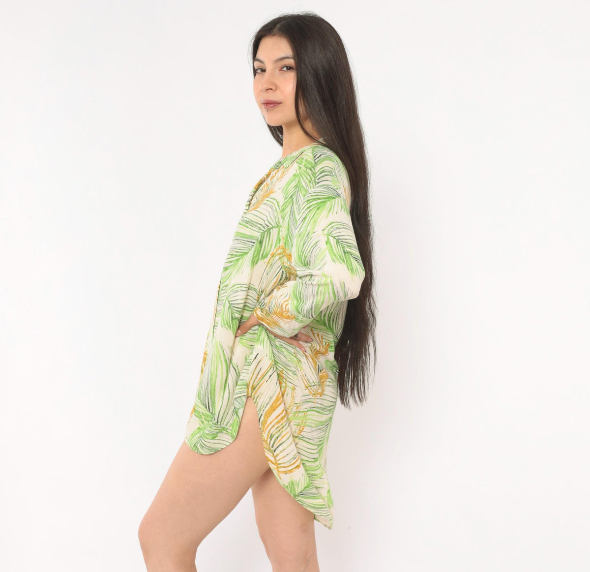2000s Jams World Palm Leaf Hawaiian Shirt Green Rayon Camp Collar Extra Large XL