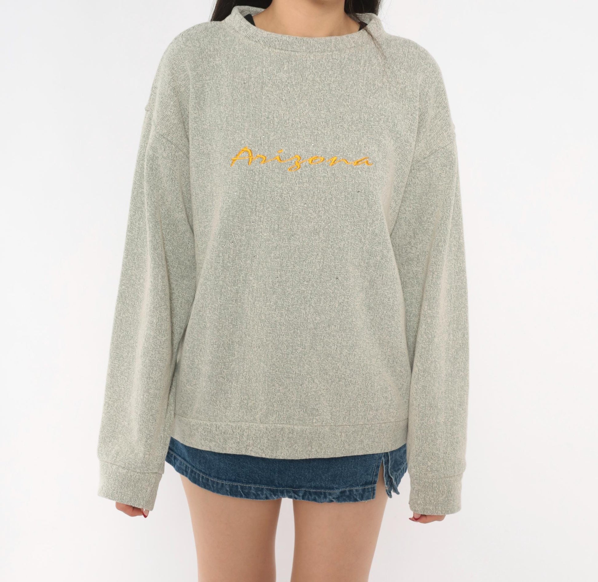 90s Arizona Embroidered Crewneck Sweater Tan Grey Speckled Niko's Large L
