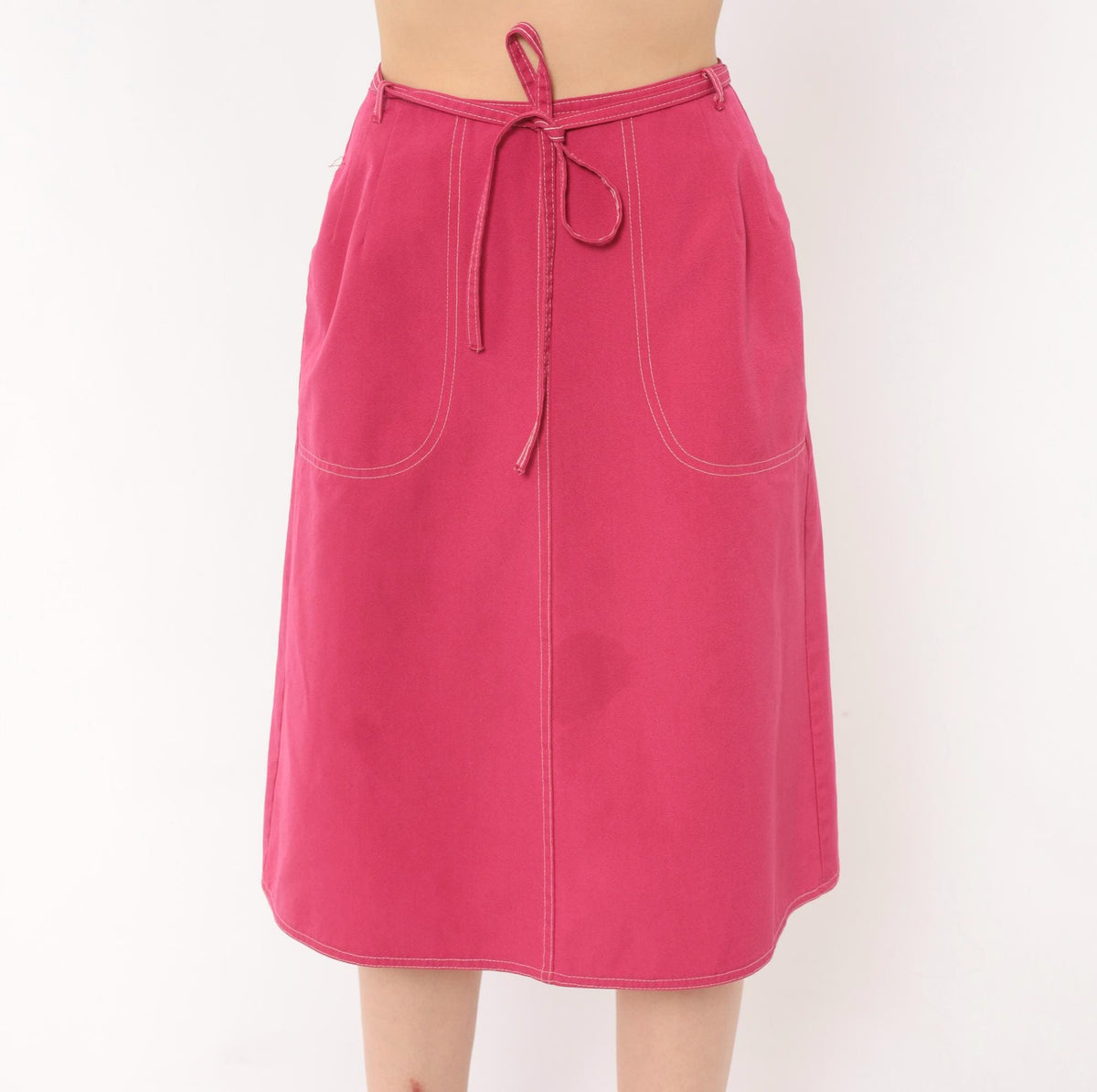 80s Koret Hot Pink A-Line Skirt Tie Waist Patch Pockets Small Medium