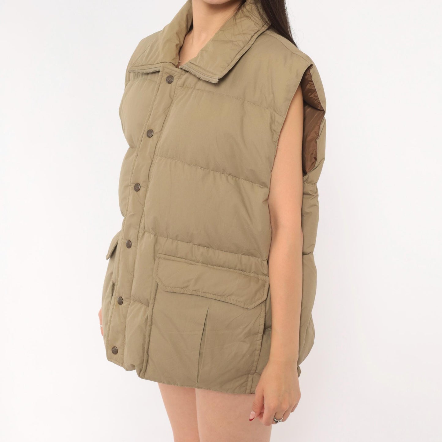80s Tan Puffer Vest Sears Snap Front Quilted Down Gilet Plus Size XXL