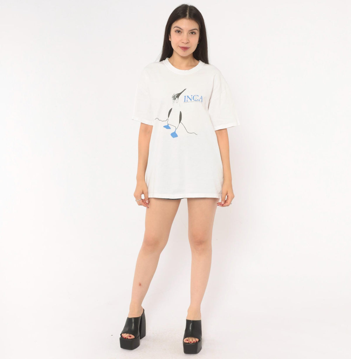 90s Hanes Blue Footed Booby INCA Wildlife Graphic Tee White Cotton Medium