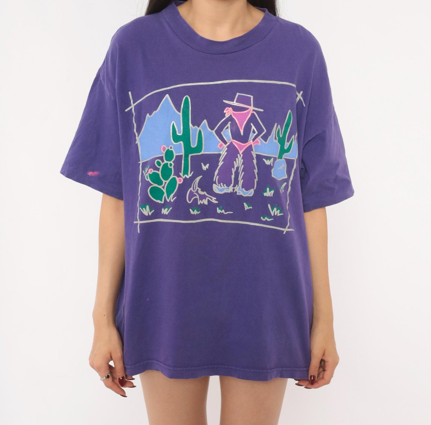 90s Murina Purple Southwestern Cowgirl Cactus Graphic Tee Cotton Large