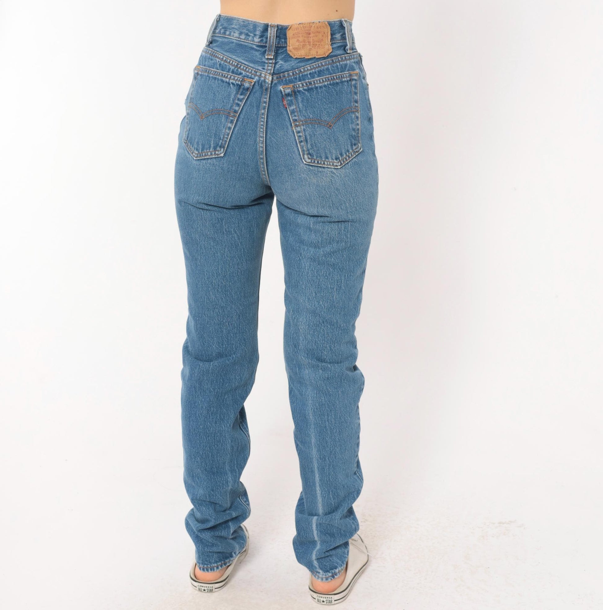 80s Levi's High Waist Straight Leg Jeans Medium Wash Button Fly Extra Small XS