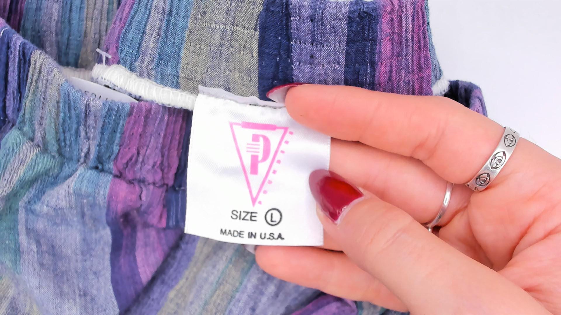 80s Pounders Striped Runner Shorts Purple Teal Navy Cotton Dolphin Hem Small S