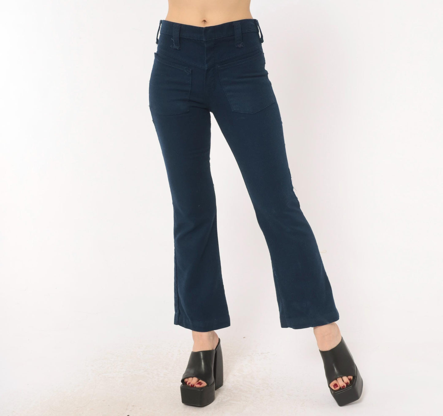 70s Bootleggers Navy Flare Pants High Rise Bell Bottom Denim Dark Blue XXS
