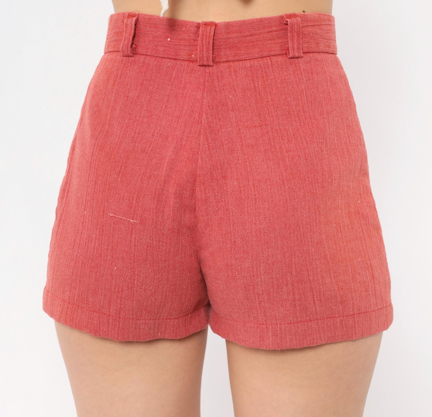 70s Tomboy Rust High-Waisted Shorts Cotton Cuffed Mini Extra Small XS