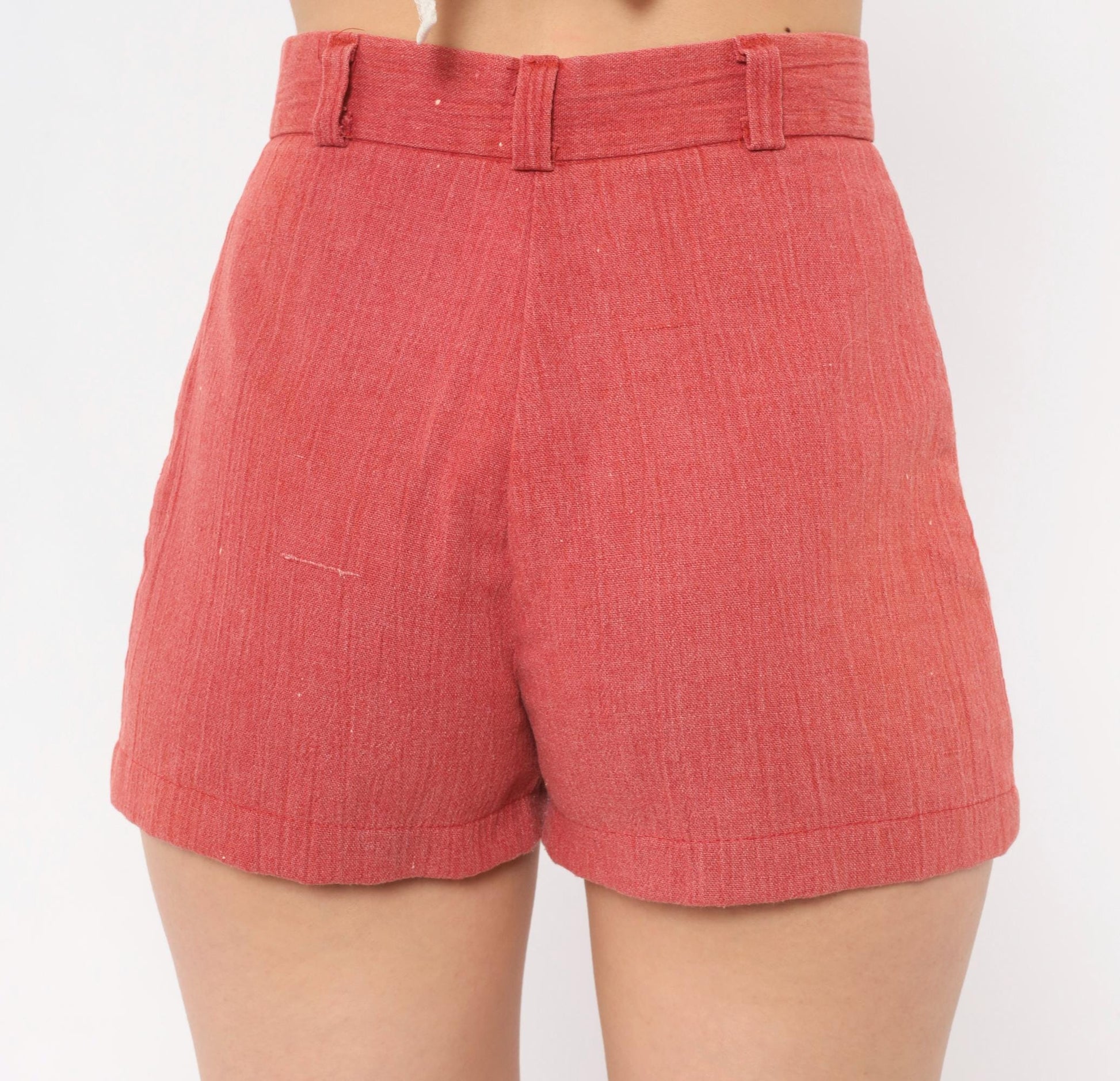 70s Tomboy Rust High-Waisted Shorts Cotton Cuffed Mini Extra Small XS