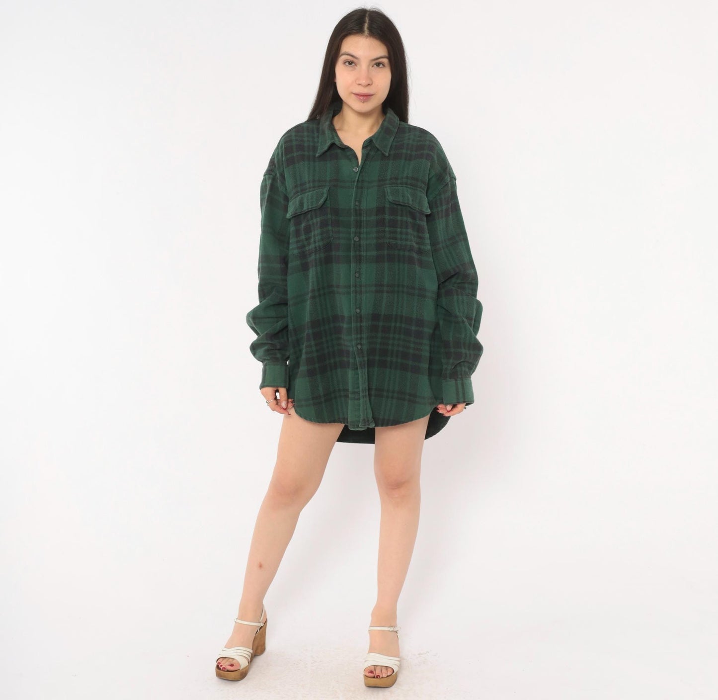 90s Gap Green Plaid Flannel Shirt Button-Up Grunge Cotton Extra Large XL